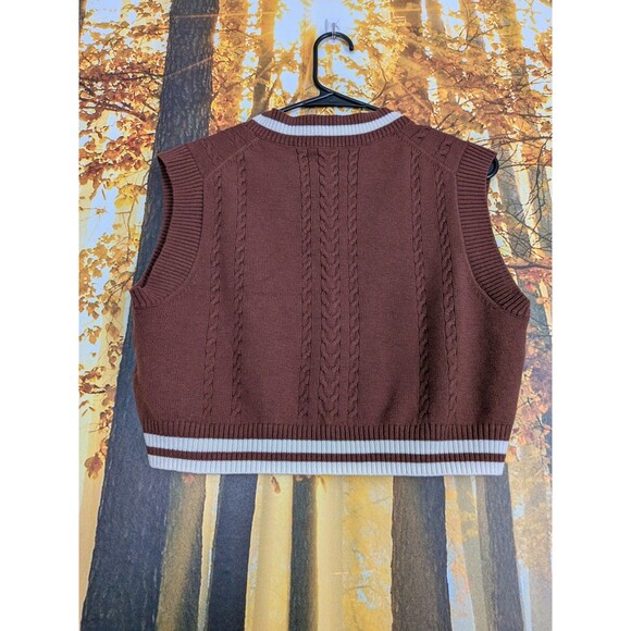 Sunday Best Sweater Vest Merino Wool Blend Womens S Sleeveless Cable-Knit  Brown - Picture 6 of 11